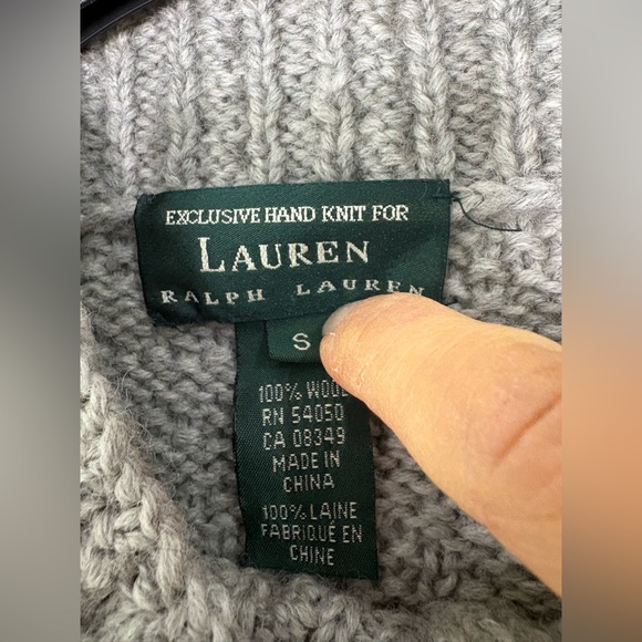 Lauren Ralph Lauren Womens Small Hand Knit 100% Wool Gray Cable Knit Sweater Vtg - Picture 4 of 5